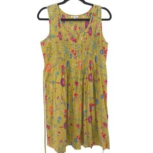 Artsy Floral Midi Dress Pintuck Boho Cottagecore Lagenlook M 100% Cotton India